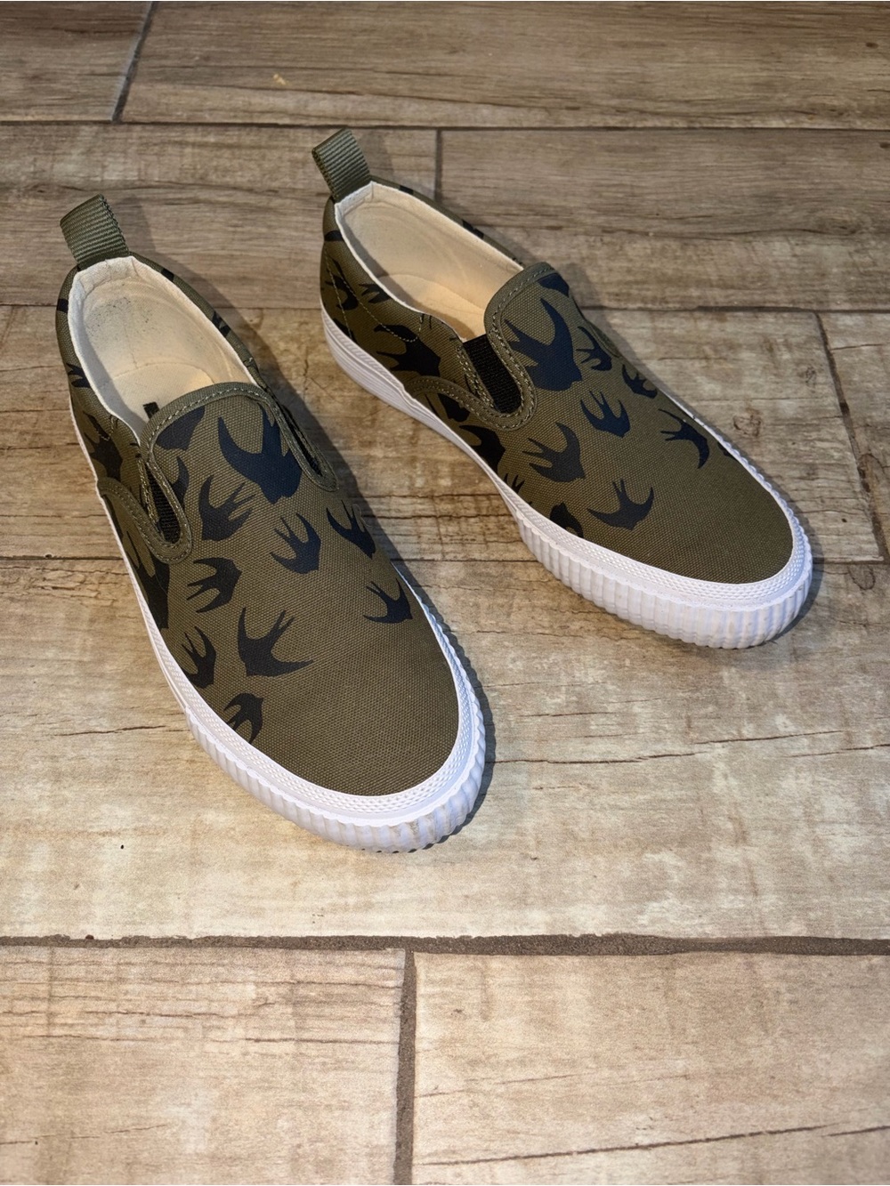 Alexander McQueen Slip-On Canvas Sneakers with Black Swallow Print